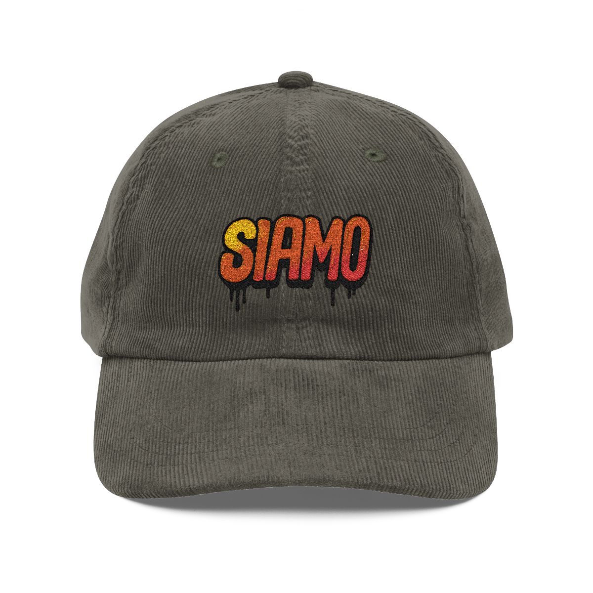 SIAMO "Corno" Vintage Corduroy Cap by SIAMO Apparel, Italian-Canadian streetwear cap - SIAMO Corno Cap — Olive